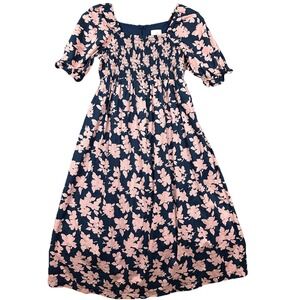 The Nines by Hatch Maternity Midi Dress Women's Extra Small Blue Pink Flowers